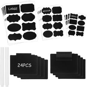 38 Pieces Basket Labels Clip Set, Including 24 Basket Label Clips, 12 Pantry Labels and 2 Chalk Mark Labels for Organizing Containers Drawers Baskets Storage Bins Fabric