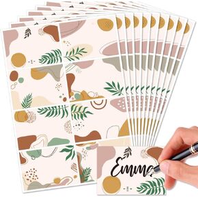 OLYCRAFT 80Pcs/10 Sheets Boho Name Tags Stickers 3.3x2.4 Inch Self Adhesive Name Tags Labels Blank Name Labels Boho Leaf Theme Name Stickers for Teachers Office Bulletin Board Decoration