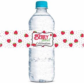 Strawberry Berry Sweet Celebration Birthday Themed Waterproof Water Bottle Sticker Wrappers 20 Wrap Around Labels Sized 1.75" x 8.5" by AmandaCreation