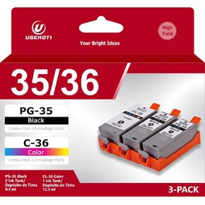 35 36 Ink Cartridges Compatible for Canon PGI-35 CLI-36 Work with Canon PIXMA iP100 PIXUS Mini260 Printer (2 Black, 1 Tri-Color, 3 Pack)