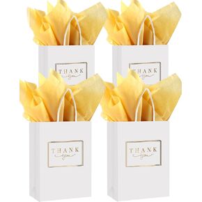 LWBDD 50 Pack Thank You Gift Bags-Small Size Thank You Bags in Bulk With Handles & Tissue Paper for Wedding, Baby Shower, Business, Shopping, Party Favors, Birthday, Hotel Guests (Black-Gold)