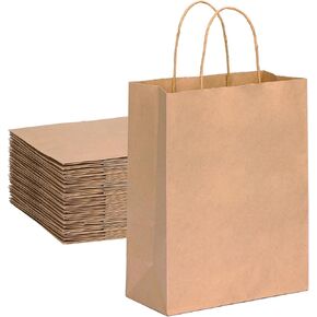 OUTUXED 125pcs Gift Bags, Brown Paper Bag with Handles 8x4x10in Medium Size Kraft Bags for Party, Businesses