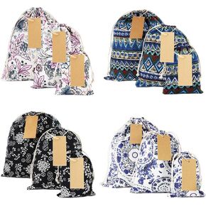 Corciosy Reusable Cloth Gift Bags with Drawstring,Mini Linen Canvas Bag Gift Pouches Drawstring,Tiny Fabric Gift Bag,Birthday Christmas DIY Craft S/M/L 12Pcs