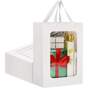 EUSOAR Clear Gift Bag with Window, 12pcs 7.8"x3.9"x11" Kraft Transparent Paper Gift Bags Bulk, Gift Treat Thank You Transparent Bags with Handles for Wedding Bridal Party Favor Baby Shower