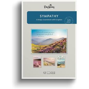 DaySpring - Sympathy - Blessed are Those Who Mourn - 4 Nature Landscape Design Assortment with Scripture - 12 Sympathy Boxed Cards & Envelopes (U0060)