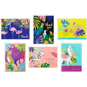 Hallmark Thank You Cards Assortment, Tropical Animals (24 Assorted Thank You Notes with Envelopes—Cheetahs, Llamas, Zebras, Flamingos, Birds)