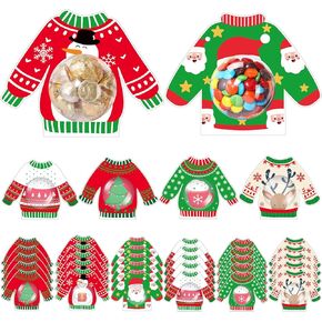 30 Pack Christmas Candy Dome 3.15'' Half Ball Clear Plastic Shaker Dome for Craft Round Chocolate Holder Box Greeting Card Xmas Holiday Gift Party Favor Supplies(Ugly Sweater)