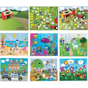 14 Make-A-Sticker Scene Variety Pack (7 Different Sticker Scenes, 2 of Each Kind, Size=8.5 x11 inches)