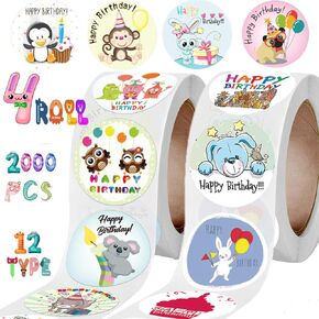 4 Roll 2000 Pcs Happy Birthday Stickers for Adults Kids,1 Inch Self-Adhesive Foil Birthday Seals Labels Gift Stickers, Seals Labels for Birthday, Gift Bags, Gift Wrapping, Envelope Present Stickers