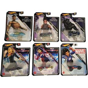 Hot Wheels Marvel Character Cars Complete Set of 6 Diecast Vehicles from HHB74-956G Release Bundle with Black Panther and More