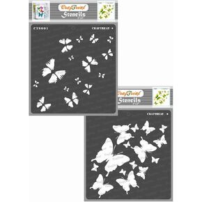 CrafTreat Reusable Layered Butterfly Stencils for Painting on Wood, Paper, Fabric, Floor, Wall and Tile - 2 Step Butterfly - 2 Pcs - Size: 6x6 Inches Each - DIY Art and Craft Stencils for Home Decor