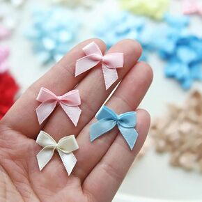 2.2cm / 0.86" Premium Tiny Sewing on Satin Ribbon Bows, Mini Ribbon Bows, Lace Ribbon Bows, in 18 Colors, Perfect for Dress Decor, Card Making, Craft Supplies (10PCS)