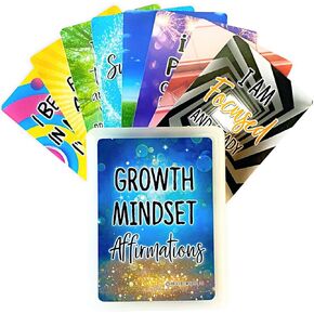 Growth Mindset Positive Affirmation Cards, 54 Affirmations, 150+ Inspiring Questions, Glossy Coated Cards with Storage Box, Meaningful Gift, Loved by Teachers, Therapists and Parents