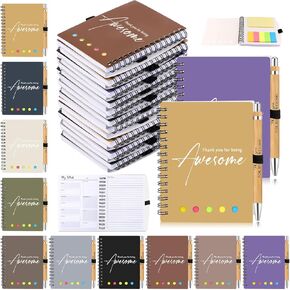 20 Sets Employee Appreciation Day Gifts Bulk Spiral Weekly Planner Notebook with Bamboo Pen Sticky Notepads Thank You Gift for Coworkers Office Staff Teacher(20 Set,Awesome)