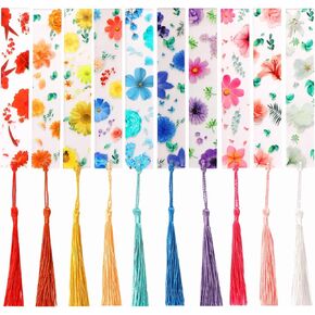 10 Pieces Cute Floral Bookmarks with Tassels, Pressed Flower Bookmarks, Book Marks for Reading Women, Page Marker Book Marks, Cute Book Marking Accessories, Floral Book Markers for Book Lovers