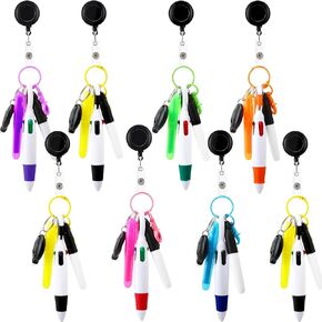 48 Pieces Badge Reel Pen Retractable Shuttle Pens with Mini Highlighter Marker Pen Flashlight Key Ring Retractable Badge Holder with Carabiner Reel Clip Nurse Pens for Nurse