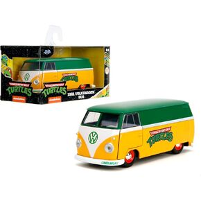 Jada Toys – Hollywood Rides TMNT 1961 VW Bus – Die-Cast Model Car – Opening Doors, Detailed Interior – 1:32 Scale Collectible – Age 8+, Green & Yellow (Nostalgic)