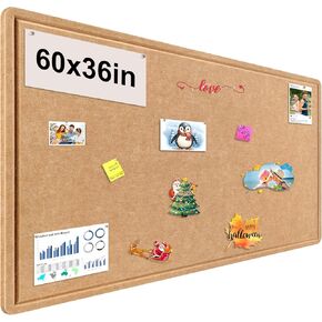 Large Bulletin Board, 60x36 Inches Cork Board Alternative, Large Felt Board Decorative Pin Board for Wall, Foldable Photo Board Self-Adhesive Vision Board with 36 Pushpins Brown