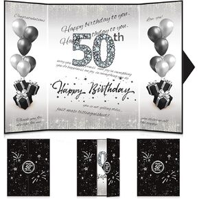Black Silver 16th Birthday Decorations,Sweet Happy 16th Birthday Signature Guest Book Alternative for Boys Gilrs 16th Birthday Anniversary Party Supplies Favors Decor Gifts Greeting Card Creative