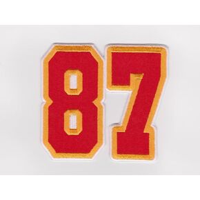 jeepfy Number 87, Sport-Embroidered Rugby Fans Chiefs Logo Patch Embroidered American Football Fans Favorite Team Iron on Sew on Patches for Clothes, Backpacks, Jeans, Hats (Red/Yellow)