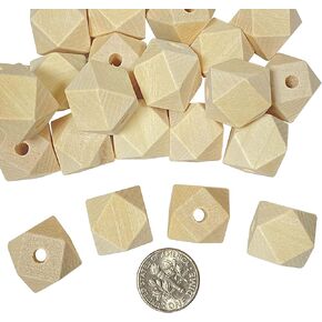 100 Pack 5/8 Inch Geometric Shaped Wooden Beads Faceted Wood Beads for Jewelry Crafts (Hole 3.5MM)