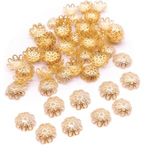 500PCS 10mm Gold Tone Flower Bead Caps Hollow Flower Bead Caps for Jewelry Making (Gold)