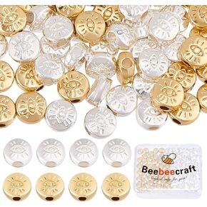 Beebeecraft 100Pcs/Box Evil Eye Spacer Beads 18K Gold Plated Monster Eye Beads Charm 5.5x6mm Loose Jewelry Making Beads for DIY Bracelet Earring Necklace