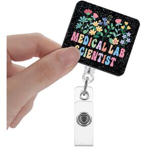 Medical Lab Scientist Badge Reels Retractable Glitter with Clip, Funny Badge Holder for MLS Nurse Medical Laboratory Scientist Medical Lab Tech Clinical Lab Medical Technology, Lab Week Gift