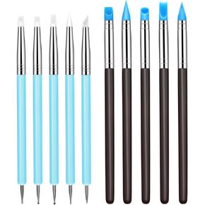 Xinjoduz 10 PCS Clay Sculpting Tool, Silicone Sculpting and Polymer Clay Tools, Modeling Dotting Tools & Pottery Craft Use for DIY Handicraft, Silicone Brush, Sculpture Pottery, Nail Art(Blue & Red)
