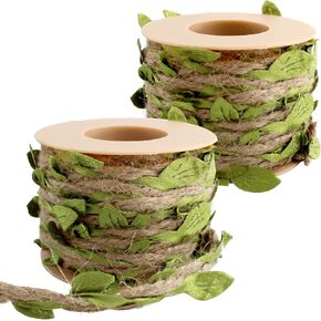 pson 2 Rolls 16.4FT Natural Jute Twine with Green Leaf, Braided Decoration Vine for Wedding, Party, Garden Decoration, Wrap, and Other Crafts Accessory