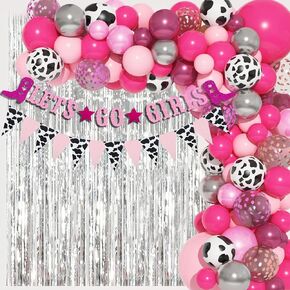 137Pcs Disco Cowgirl Party Decorations, Bachelorette Cowgirl Balloons Hot Pink Balloon Garland Arch Kit Let's Go Girls Banner Western 2000s 90s 80s Birthday Party Supplies