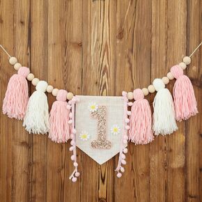 Handmade Boho 1st Birthday High Chair Banner Party Decoration For Girl Baby Shower Wall Hangings Decorative For Kids Bedroom