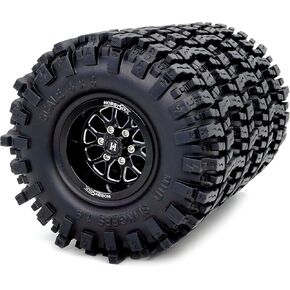 HOBBYSOUL 1.9 Beadlock Wheels and Tires 120mm Tall, 1.9'' Mud Slingers tyre Rims -10.5mm Negative Offset for 1/10 RC Crawler SCX10 TRX4 Gen8 Upgrades, (4-Pack, HS701501)