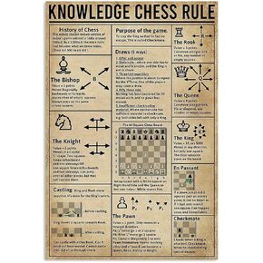 QSHPO Knowledge Chess Rule Posters Science Guide Metal Signs Room Club Garage Decor Retro Plaque Wall Decor 12x18 Inches
