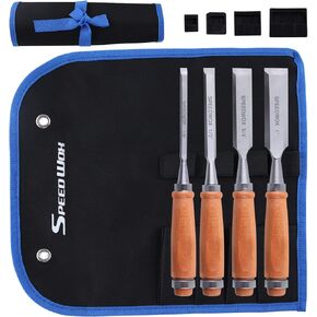 SPEEDWOX 4 Piece Wood Chisel Sets Professional Wood Chisel Set for Woodworking Tools Set Wood Tools Chisel Set Woodworking Wood Chisels for Woodworking 1/4"(6 mm), 1/2"(13 mm), 3/4"(19 mm), 1"(25 mm)