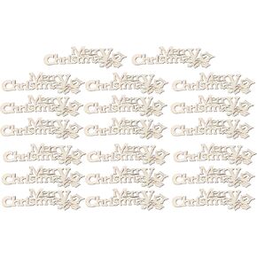Merry Christmas Tags 20pcs Christmas Wood Letter Cutouts Mini Merry Christmas Words Slices DIY Crafts Blank Christmas Tree Hanging Ornament for DIY Painting Merry Christmas Tags