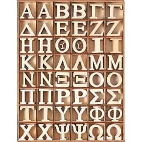 240 Pieces 1 Inch Unfinished Wood Greek Letters with Storage Tray Bold Font Small Wooden Alphabet Letters for Crafts Mini Blank Wood Greek Alphabets for Wedding Home Wall Decor DIY Homemade Crafts