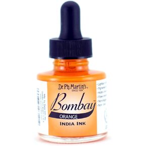 Dr. Ph. Martin's Bombay India Ink (14BY) Ink Bottle, 1.0 oz, Orange, 1 Bottle