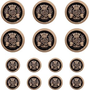 pson 14PCS Black Gold Metal Blazer Button Set, 15mm 20mm Suit Metal Buttons for Blazer, Suits, Sport Coat, Uniform, Jacket, Sewing Vintage Buttons