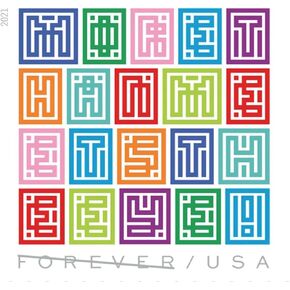 2021 Mystery Message Forever First Class Postage Stamps, Colorful, Playful, Celebration, Cute (1 Sheet, 20 Stamps)