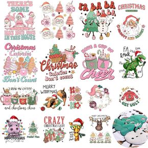 Puff Christmas Iron on Decals 20 Sheets DTF Transfers Retro Christmas Iron on Transfer for T-Shirts Puff Pink Chrsitmas Heat Transfer Vinyl Pink Puff Iron on Decals for T-Shirts Clothes DIY