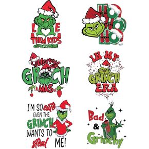 15 Sheets Christmas Iron on Patches Decals Green Haired Monster Heat Transfer Vinyl Stickers Cute Cartoon Iron on Decals Winter Xmas Iron on Transfers for Clothing Pillow Jackets DIY Decorations