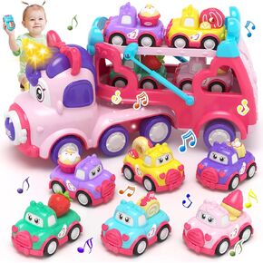 7 in 1 Carrier Toddlers Girl Toys, Truck Car Toys for 1 2 3 Year Old Girl, Toddler Girl Toys Age 1 2 3, Girl Toys Truck with Light & Music, 1 2 3 Year Old Birthday Gifts Christmas