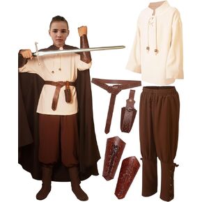 Kids Medieval Costume Boys Renaissance Viking Tunic Pants Accessories Outfit for Halloween Cosplay 4-12Y