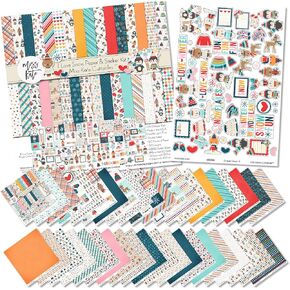 Miss Kate Cuttables Paper & Sticker Kit - I Love Snow - for Winter Snow Fun Play Sledding Tubing - 20 Double-Sided 12x12 Papers with 39 Designs & 1 8X12 Sticker Sheet - Scrapbooking Card Crafting