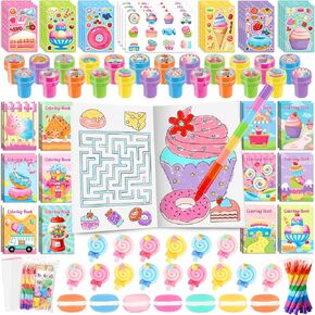 BenLouis 168Pcs Candyland Party Favors Ice Cream Donut Coloring Book Crayon Stickers Set Bulk for Kids Cupcake Lollipop Sweet Treats Birthday Gift Bag Desserts Pinata Filler Classroom Reward Crafts