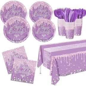 170pcs Rose Gold Diamonds Birthday Party Supplies, Pink Glitter Party Decorations Included Plates, Napkins, Cups, Cutlery, Tablecloths, Table Runner, Rose Gold Tableware Set for Girls Women, 24 Guests
