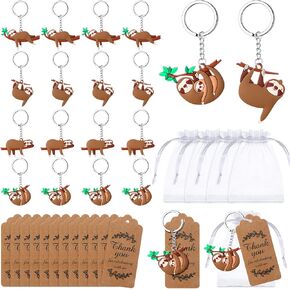 Fumete 72 Pcs Sloth Keychain Birthday Party Favors with Thank Kraft Tags and Gift Bags Funny Sloth Gift Return Gifts Personalized Party Supplies Decorations