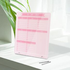 Weekly Planner Dry Erase Board for Desk,10''x12'',Acrylic Desk Calendar to Do List Planner Board with Stand,Pink Dry Erase White Board for Home Office School-ZL-P-2530