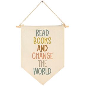 Read Books and Change The World-Classroom Decor-Inclusive Classroom Decor-Welcome Gift-Teacher Gift-Canvas Hanging Pennant Flag Banner Wall Sign Decor Gift-Birthday Christmas Gift